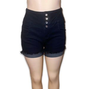 High Waist Black stretchy Jean Shorts.